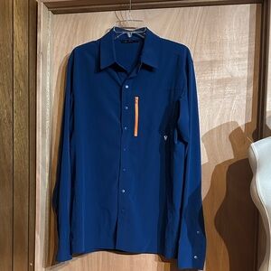 Elegant Navy Blue Men's Shirt with Orange Detail
